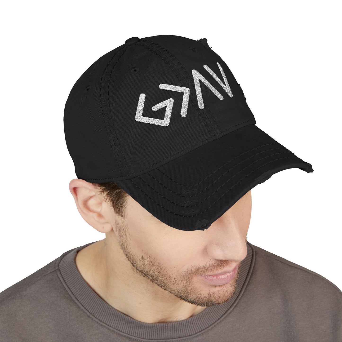 God is Greater Than the Highs and Lows - Embroidered Destressed Hat