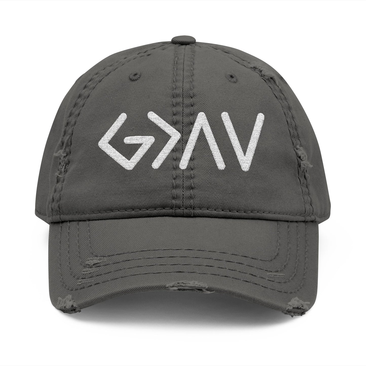 God is Greater Than the Highs and Lows - Embroidered Destressed Hat