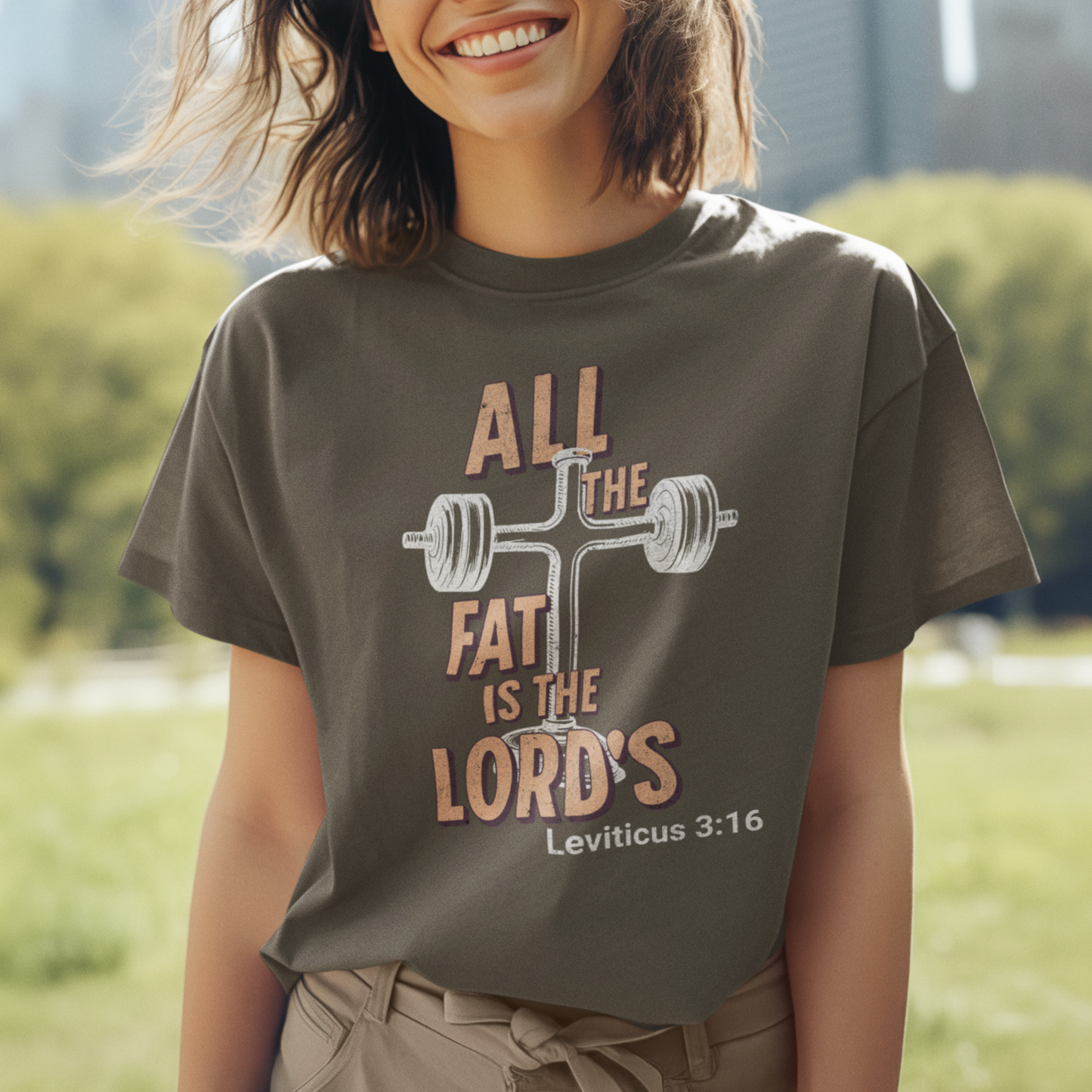 T-Shirt - All the Fat is the Lords Leviticus Verse Cross Bible Funny Fitness Shirt