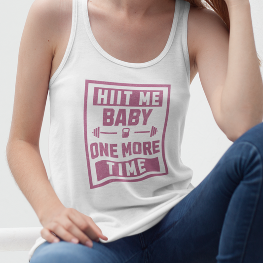 Tank Top - HIIT Me Baby One More Time, Punny 90's Nostalgia Women's Racerback