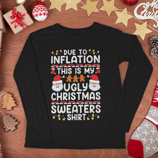 Christmas Unisex Long Sleeve Tee - Inflation Poor Joke Ugly Christmas Sweater Design